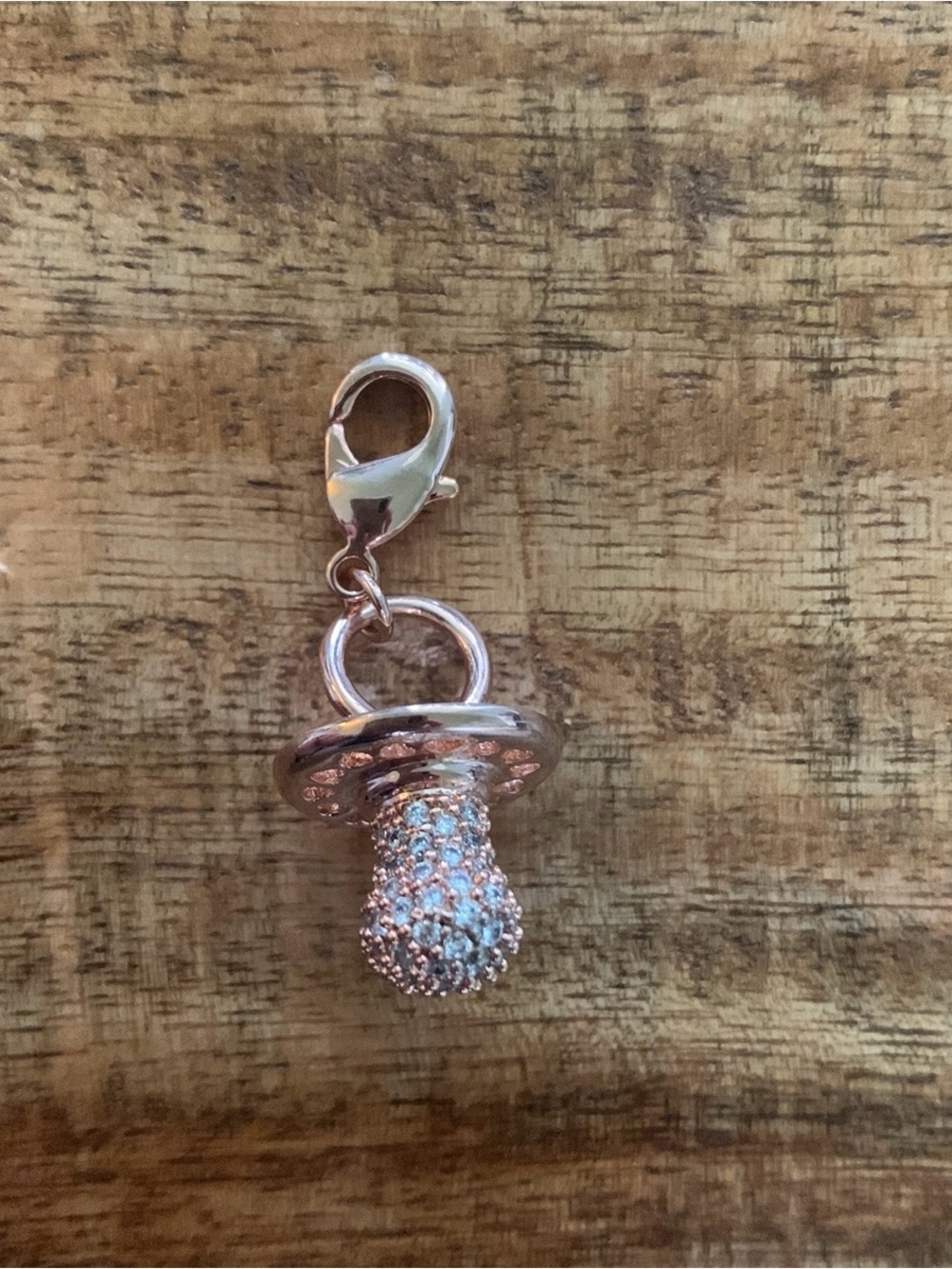 Rose Gold Pacifier Charm with Crystals